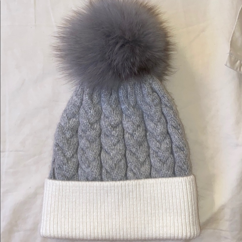 White & Grey Puff Beanie